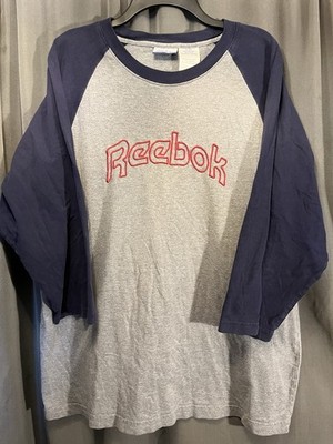 2000s Reebok 3/4 Sleeve Blue Gray Red Spellout Shirt Size Extra Extra Large