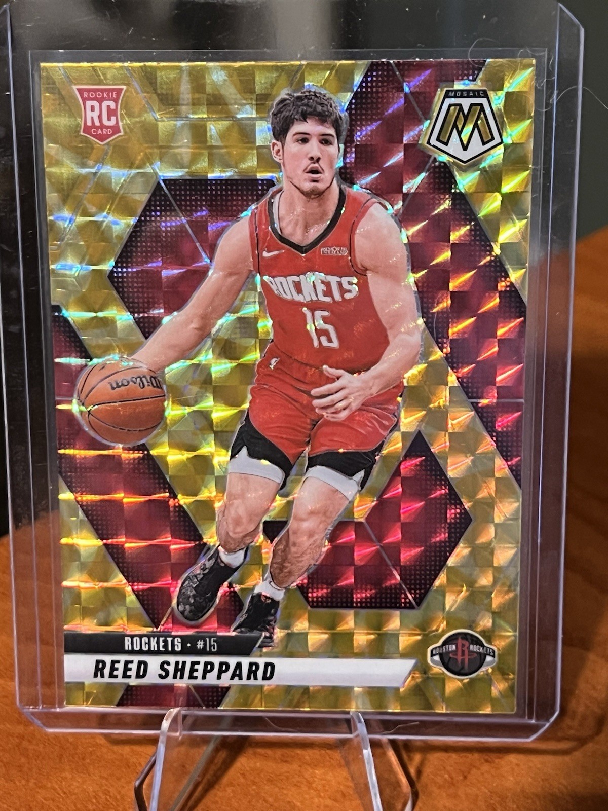 2024-25 Panini Mosaic-Rookie (RC) Reed Sheppard 249 Reactive Yellow Mosaic Prizm