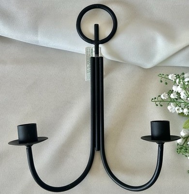 Vintage Schwarz Schmiedeeisen Wandleuchter Kandelaber Doppelkerzenhalter Gothic Goth