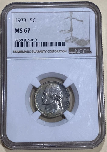 1973 Jefferson Nickel MS 67 NGC NGC PRICE GUIDE $350