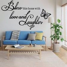 Wall Decal Wall Sticker Inspirational Quotes Bless This Home with Love and La...