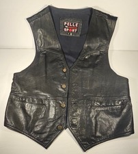 Pelle Sport Leather Vest Mens Medium Black Sleeveless. 4 Button, 2 Pockets