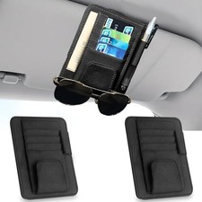 2 Pcs Car Sun Visor Organizer Premium Leather Sunglasses Holder Multi Black