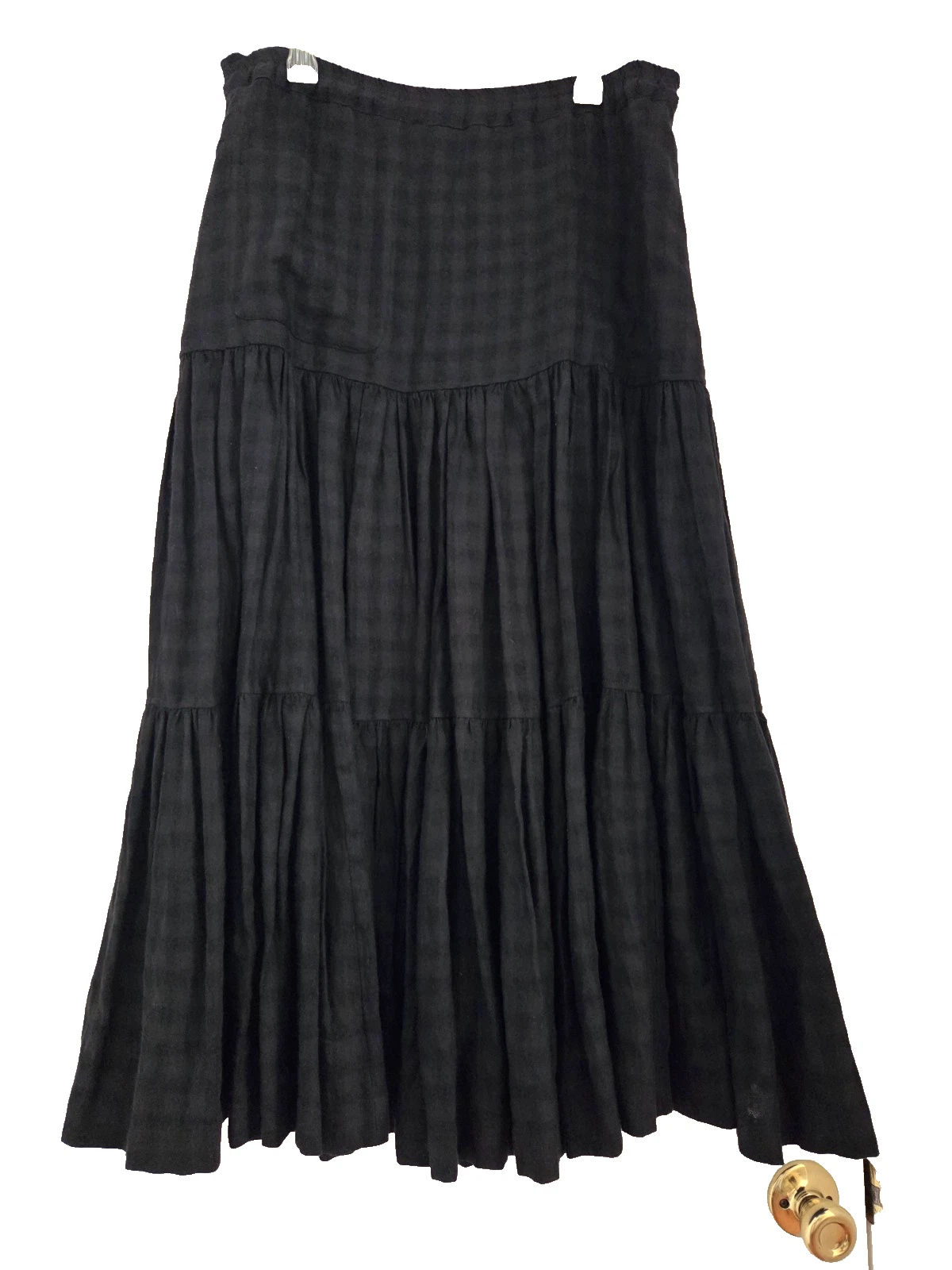 ESKANDAR Black Check Linen Maxi Skirt Women’s Size 1 Small Full Length