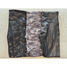 3 Pairs SPANX Faux Leather Leggings L Camo Black Gray High Waisted Tummy Control