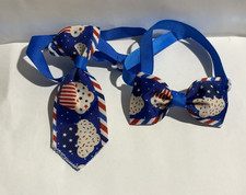 Bow Tie Necktie Set 250th July 4th USA Flag Cupcakes Dog Cat 7" 