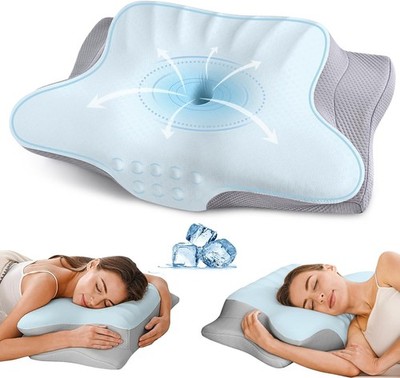 Ergo Pillow for Sleep Apnea, Neck Pain, and Snoring Relief, Standard, Gray