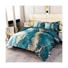 PERFEMET 6-Piece Bed in A Bag Queen Set Aqua Gold Watercolor Ma... USA FAST SHIP