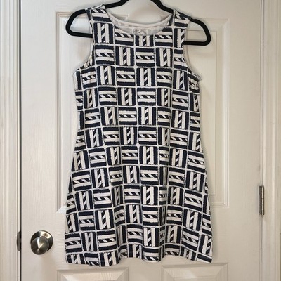 Mahi Gold Women's Shift Sleeveless T-shirt Dress Coastal Beach Blue Print Size M