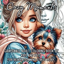 Cozy Moments: Grayscale Adult Coloring Book of Kids and Pets for Relaxation and