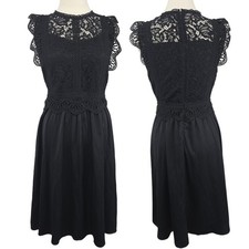 Loft Black Lace Midi Dress Womens Size 4 Crochet Eyelet Flutter Sleeve Wedding