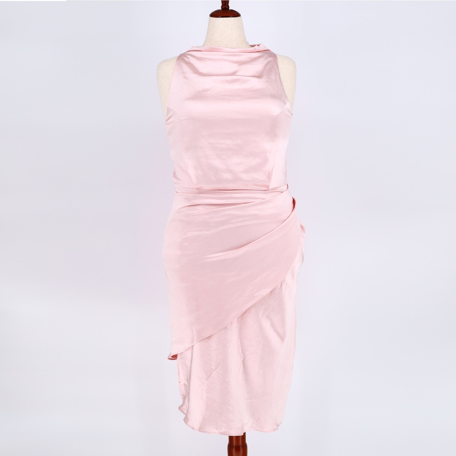 Elliatt Women Light Pink Satin Asymmetric Cocktail Tulip Midi Dress Size L
