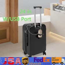 24" Carry-On Luggage Suitcase Wheels ABS Hard Trolley Case W/USB Port Travel Bag