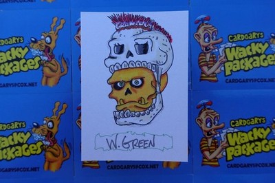 2026 CRANIACS SERIES 3 SKETCH CARD DRAWN ART by W. GREEN - TWO HEADS 5413