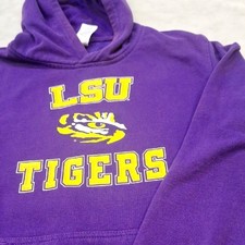 LSU Tigers Purple Hoodie Yellow Decal Letters Sz Youth 18 Adults Sm-M Louisiana