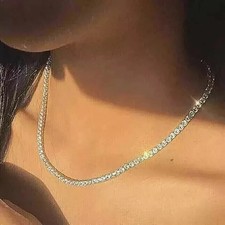 14Ct Round-Cut Lab Created Women's Tennis Necklace 14K White Gold Plated 18"