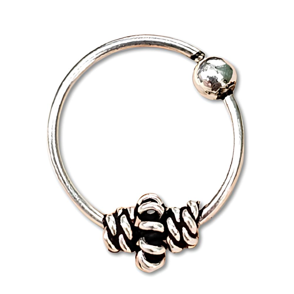 Nose Ring Bali 8mm Tribal Wire Twist 22g (0.6mm) 925 Silver Piercing Jewellery