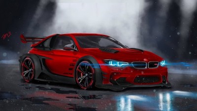 BMW M3 Sportwagen Tuned Rot Racing Wandbild Gerahmte Leinwand Bilder