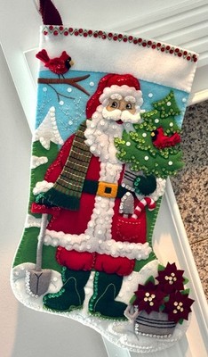FINISHED Bucilla ''SANTA'S GARDENING MAGIC'' Christmas Stocking/Lined/Handmade