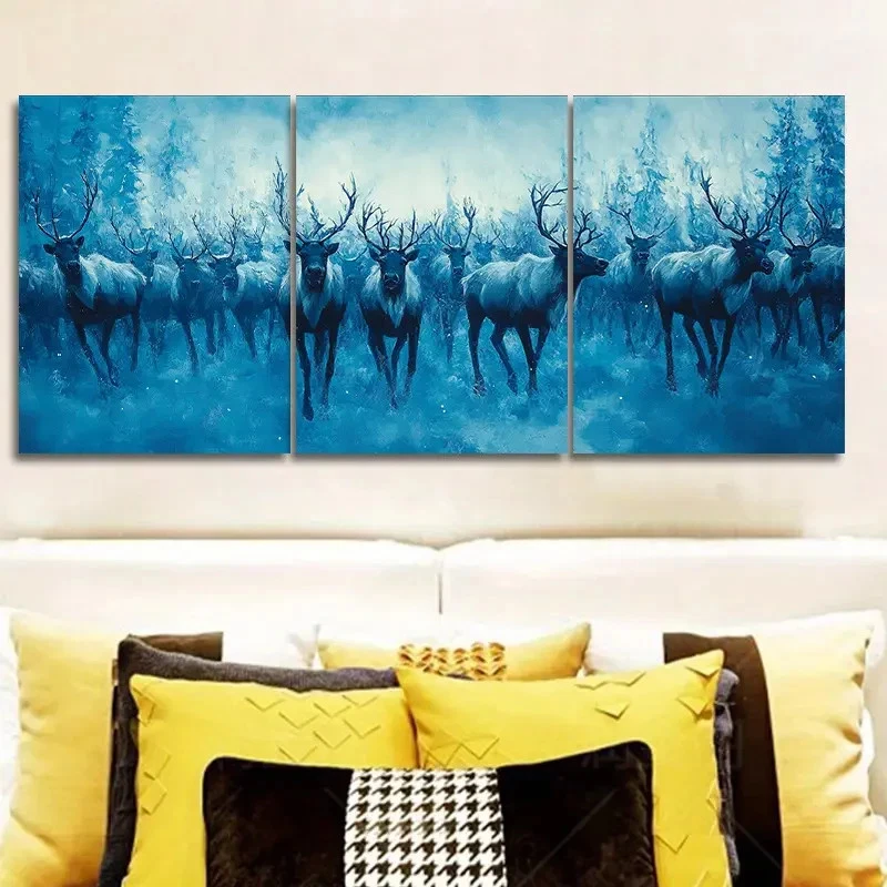 3pcs A herd of reindeer snow art Painting   Wall Art Canvas  Unframed/Framed - Picture 1 of 8