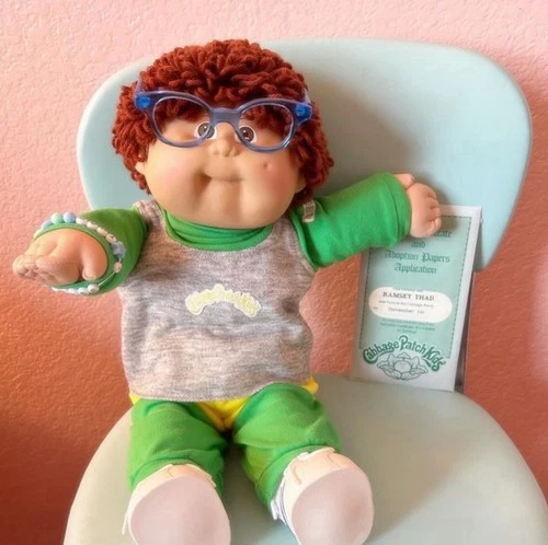 Cabbage Patch Kid Boy Doll Auburn Loop Hair Green Tracksuit  HM#8 Glasses CPK