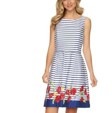 Chaps Women's Size 14 Sleeveless Striped Floral Border Dress Kentucky Derby
