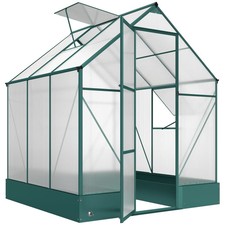 6x6 FT Polycarbonate Greenhouse with Base and Raised Bed, Walk-in Green