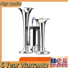 Train Air Horn Compressor Kit For Trucks RV Car Boat 12V Super Loud Dual Trumpet