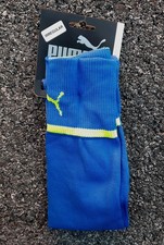 NUEVO PUMA Hombres L 42 - 45 Azul Real y Lima Rayas Tejido Calcetines de Fútbol Italia Irr