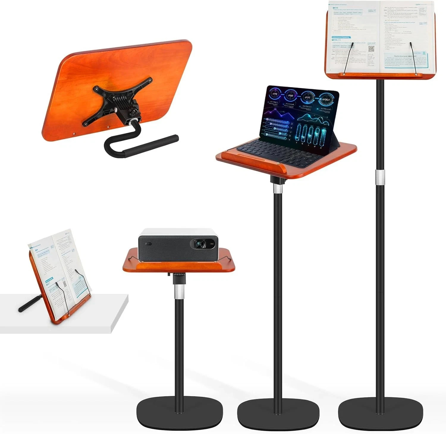 2-in-1 Floor Standing Book Stand, Foldable Book Holder for Reading with Page Cli