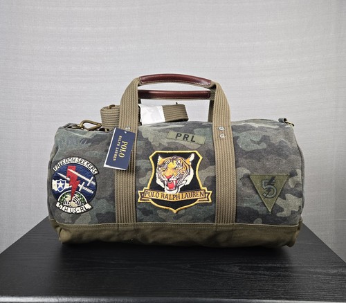 POLO Ralph Lauren Duffle Bag Canvas Camo Green Tiger Patch Freedom Seekers USRL