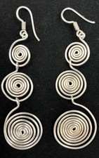 Stirling Silver Earrings Spiral Drop Dangling Long Earrings Vtg
