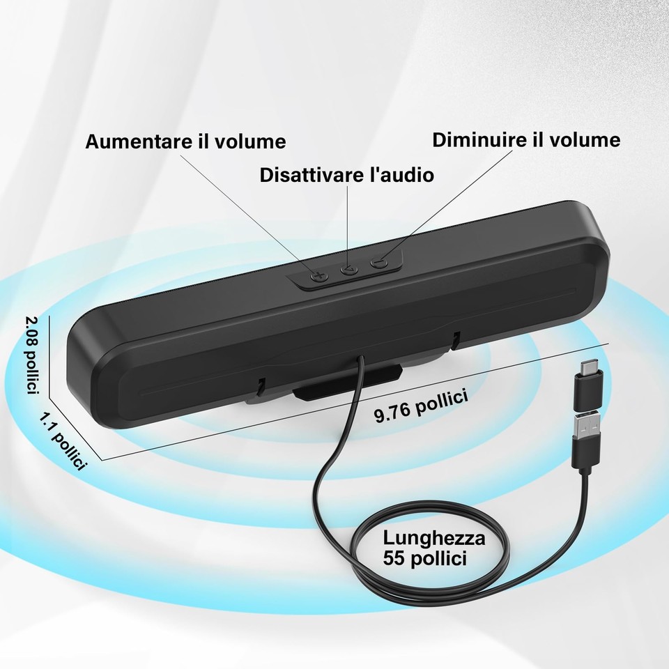 Altoparlanti USB Per PC, Stereo 1.5W X2, Prese 3.5mm, Bassi Ricchi, Per Notebook E Desktop, Nero