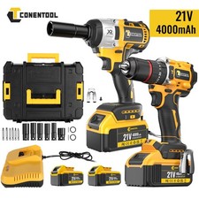 Cordless Impact Wrench + Brushless Drill 35+3 Combi Driver Tool Set +2 Battery