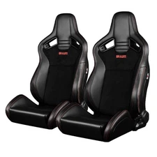 Braum® - Black Leatherette & Suede W/ Red Stitching ELITE-V2 Racing Seats - Pair