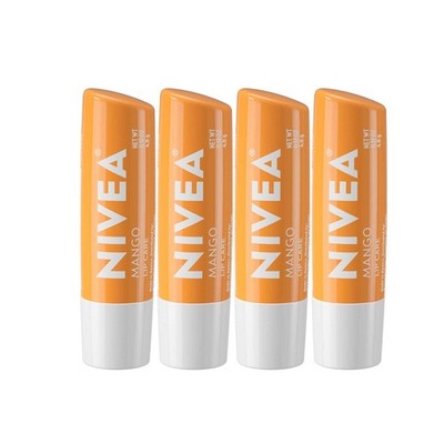 NIVEA Mango Lip Care, Vegan Balm Pack with 0.17 Ounce (Pack of 4), Orange 