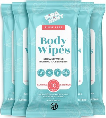XL Body Wipes - No Rinse Shower Wipes for Adults, Travel, Camping, Gym, 50 ct