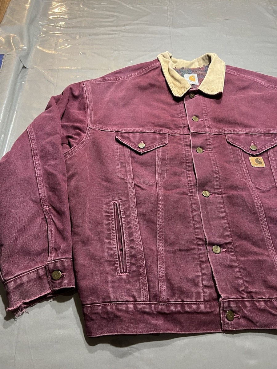 Vintage 90s Carhartt Wine Trucker Jacket L JB0946 RARE Blanket