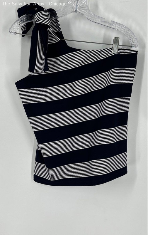 Bishop + Young Womens Navy Blue White Striped Blouse Top Size Medium