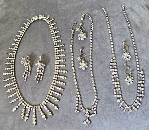 Vintage Style Rhinestone Jewelry Lot Necklace Earrings Unmarked Costume Jewelry