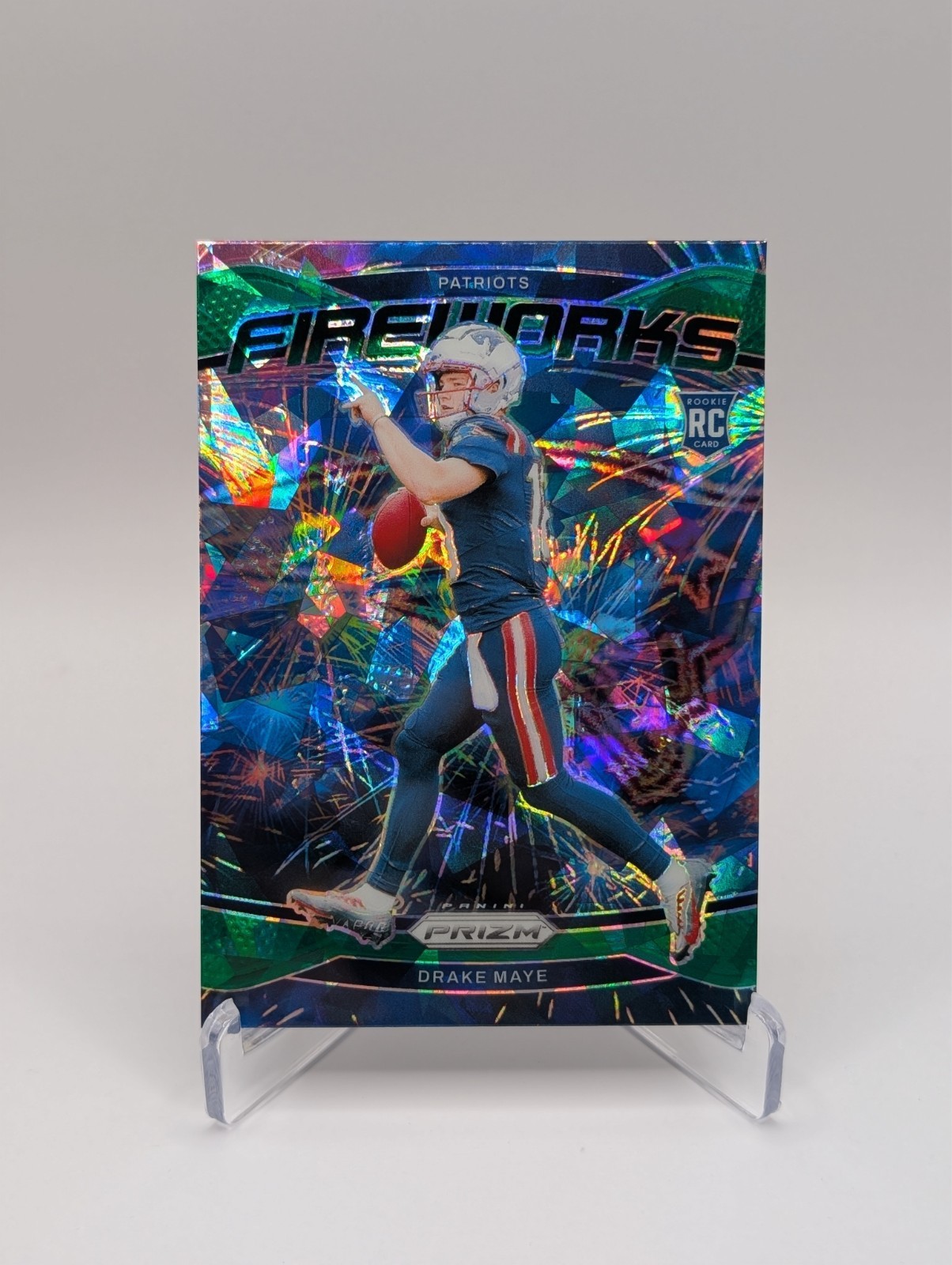 Drake Maye RC 2024 Panini Prizm Green Ice Fireworks New England Patriots #22