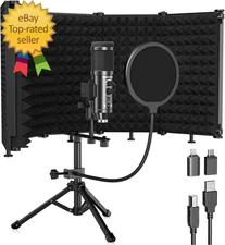 Studio Recording Microphone Isolation Shield with Pop Filter and Metal  