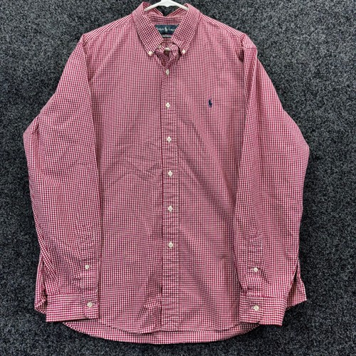 Ralph Lauren Herren XL Custom Fit Gingham Button Down Hemd Rot Weiß Langarm - Bild 2 von 7