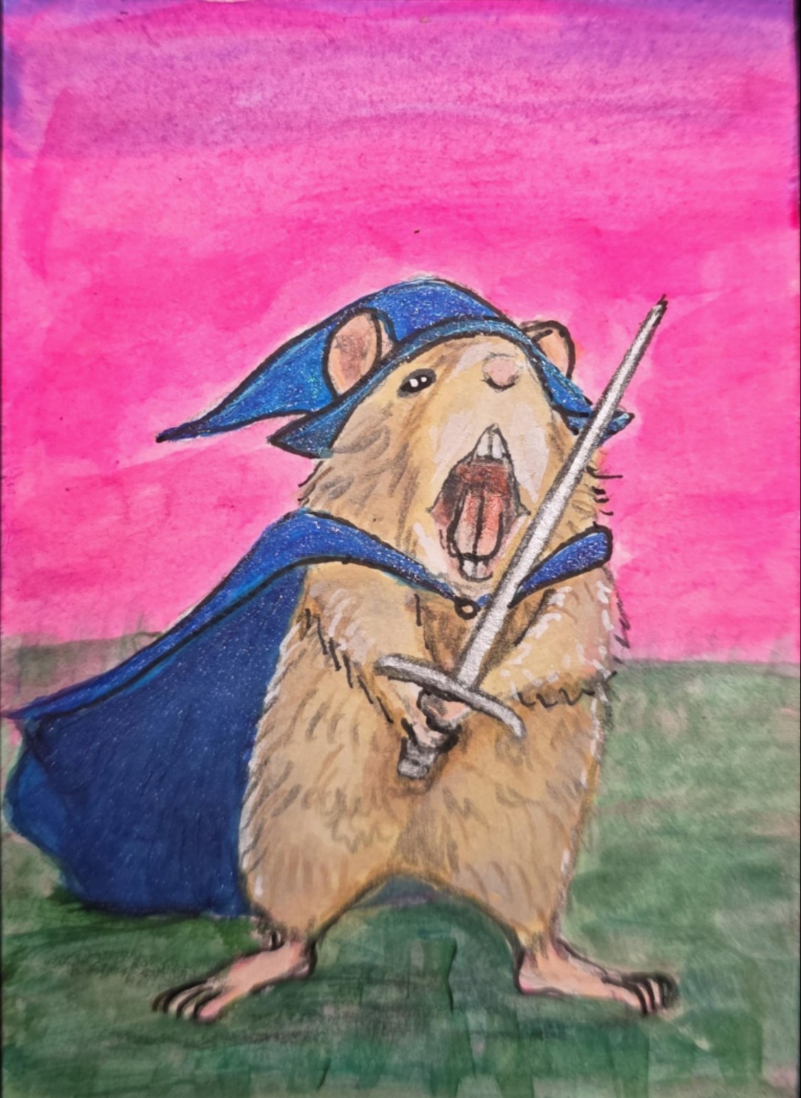 ACEO Original Illustration Art Mouse Wizard Fantasy Animal Magician