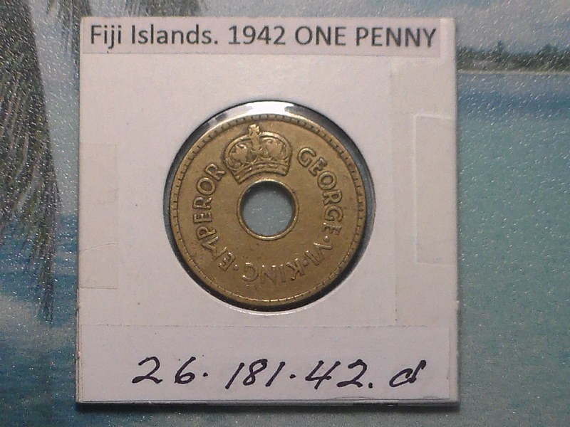 FIJI ISLANDS- 1942 "s"  PENNY - COLONIAL ERA - PREDECIMAL COIN. Brass.
