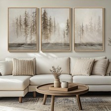 Framed Neutral Wall Art for Living Room, 24" W x 36" H x 3Pcs, Forest