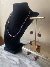 Liquid Silver and Purple Spiny Oyster Necklace and Earrings Set 925 Sterling