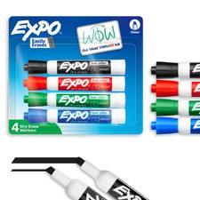 EXPO Low-Odor Dry-Erase Markers, Chisel Point, Assorted Colors, 4-PK