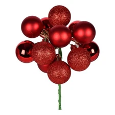 Vickerman 12" Plastic Ball Ornament Christmas Picks in Red (Set of 4)