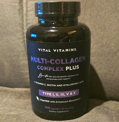 Vital Vitamins Multi-Collagen Complex Plus I II III V X w/ C Biotin 150 GMO-Free
